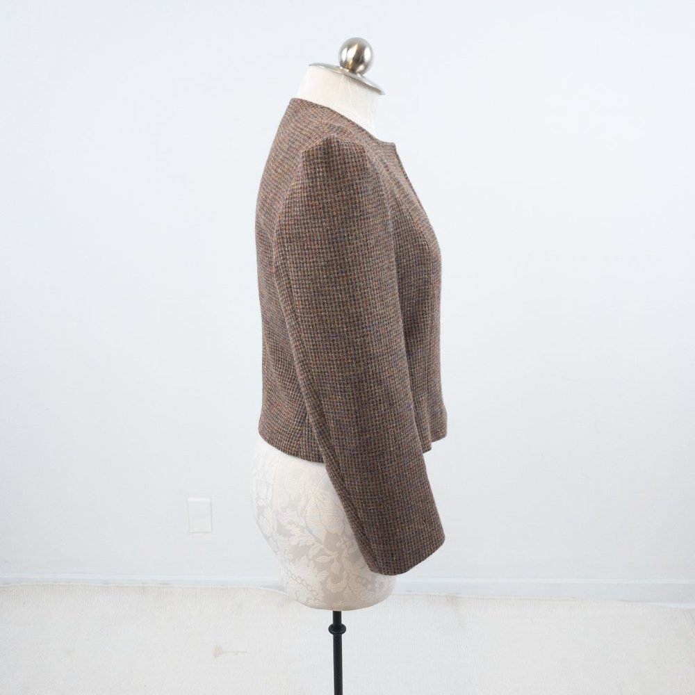 Vintage 70s M Cropped Tweed Blazer Jacket Brown - Picture 6 of 12